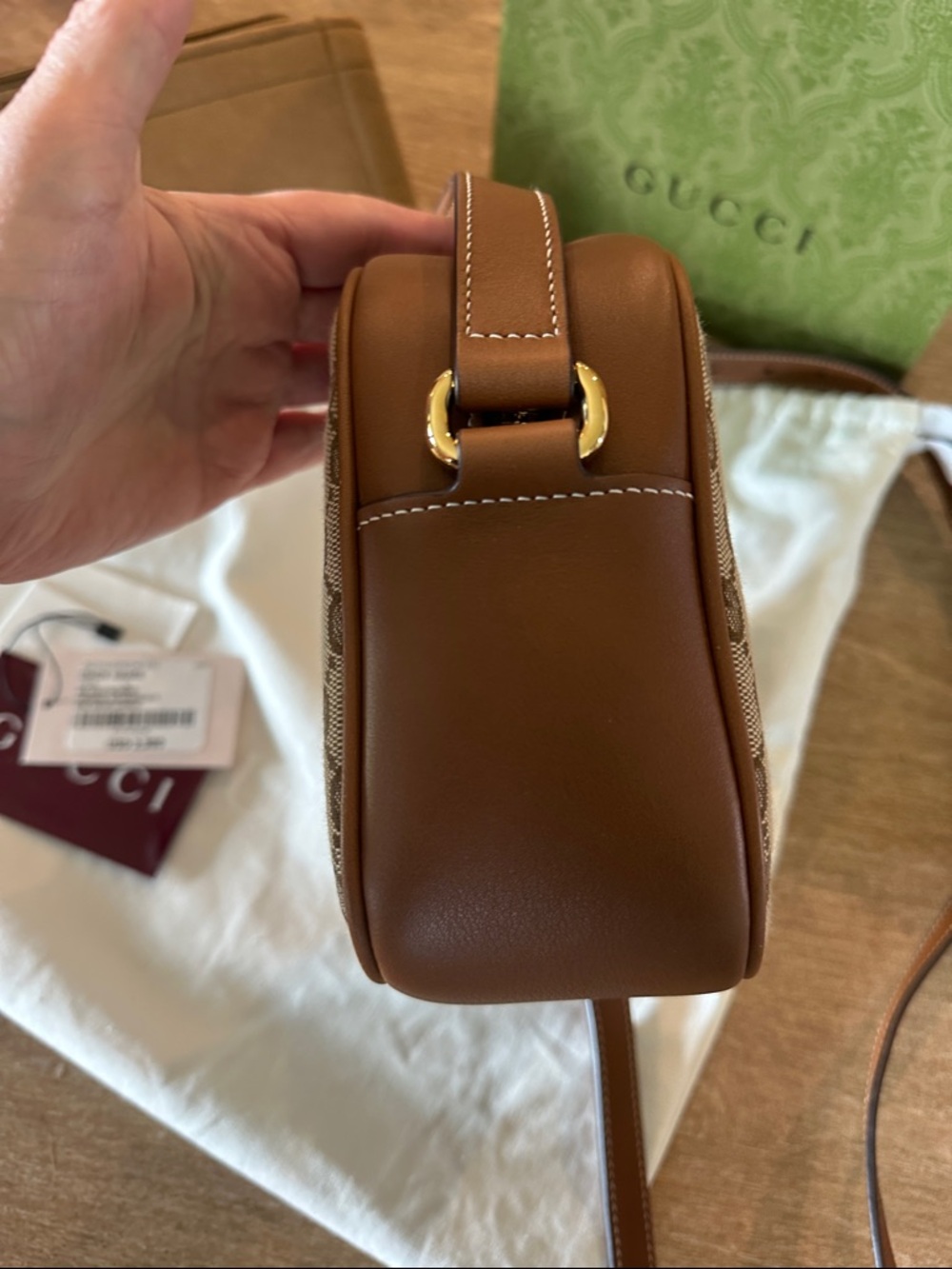 Gucci Beige GG Supreme Canvas and Brown Leather Crossbody Bag - Picture 7 of 12